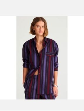 Alexa Chung Madewell Women Medium Purple Striped Button Down Loungewear Shirt